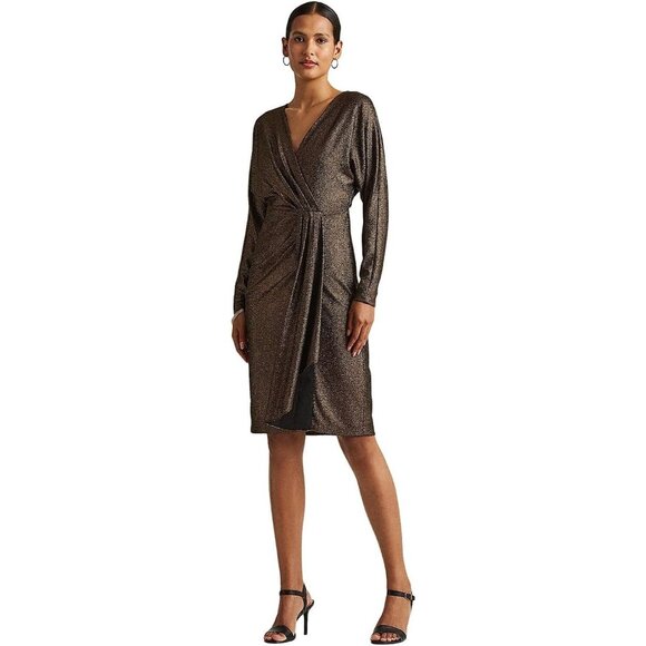LAUREN Ralph Lauren Metallic Jacquard Dress Gold Black Size 6 MSRP $195